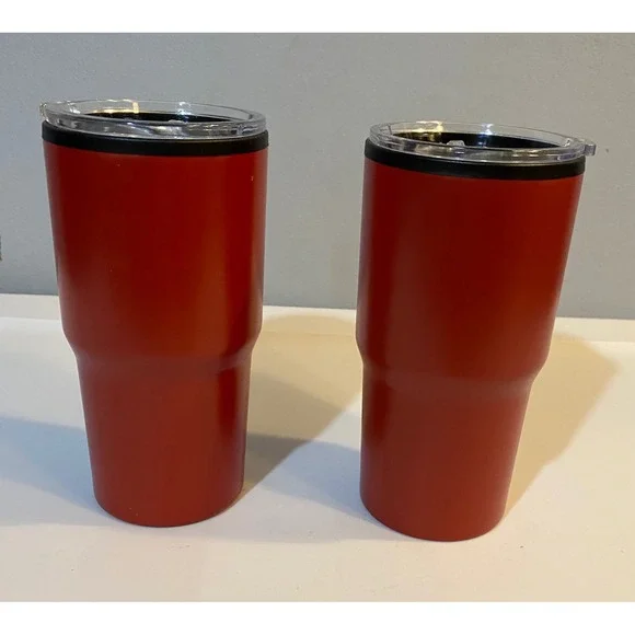 Set of 2 Red Insulated Travel Tumblers with Lids Matte Red Cup Holder Friendly - Picture 1 of 4